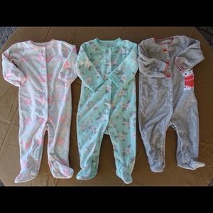 Bundle of girl 9 mo fleece/cotton pjs/one pieces